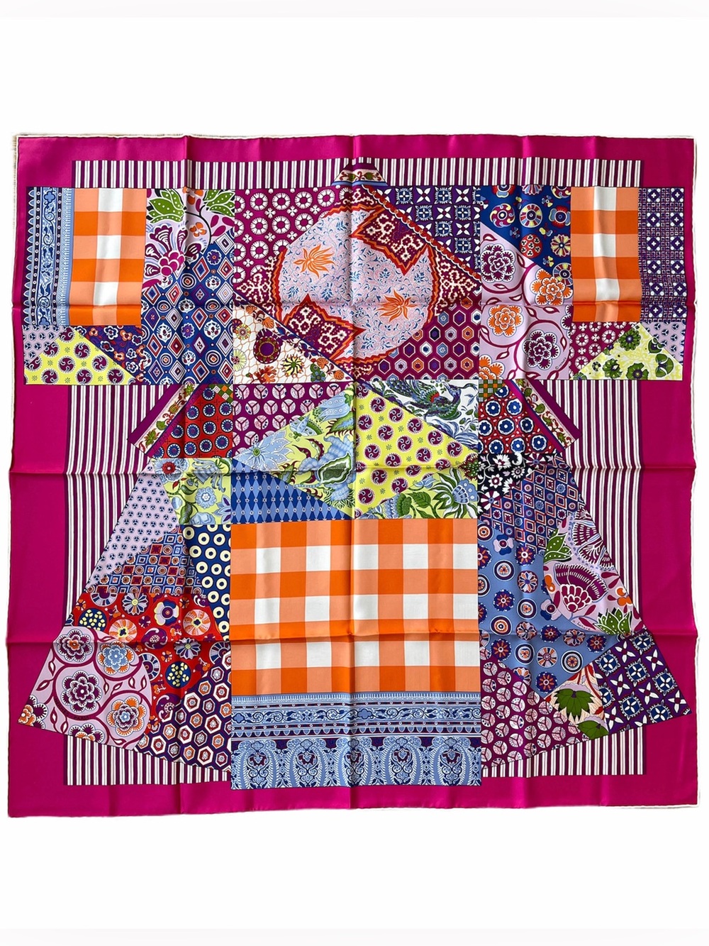 Hermes "L'Art du Sarasa" Fuschia Silk Scarf 90